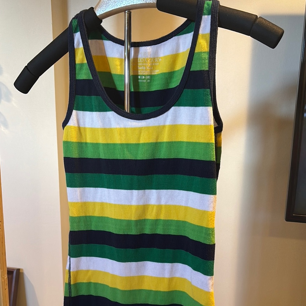 Faded Glory Striped Tank Top - Green, Yellow, Black, White
